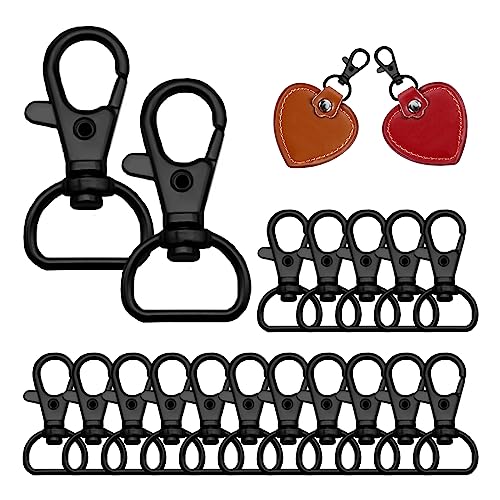 22Pcs Swivel Clasps Lanyard Snap Hooks, Keychain Clasps Clip Hooks, Metal Hook Clasp with D Rings Purse Hardware for Bag Making, DIY Sewing Craft (Black)