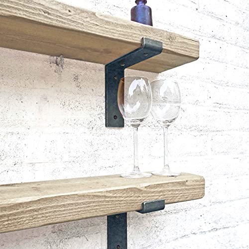 Ben Simpson Furniture Chunky Shabby Chic Shelves Shelf Industrial Metal Brackets Solid Wood Grey Wash - Size - D=15cm | Size - W=80cm