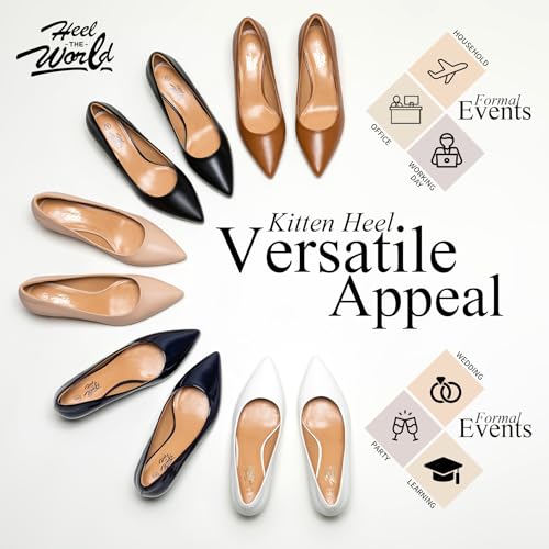 Heel The World Women's Pumps, Black Nude White Gold Brown Kitten Heels for Women 2 inch4