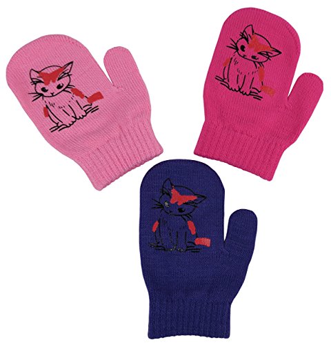 N'Ice Caps Little Girls and Infants Magic Stretch Mittens 3 Pairs Assortment (2-4 Years, Kitty - Purple/Pink/Fuchsia Mittens)