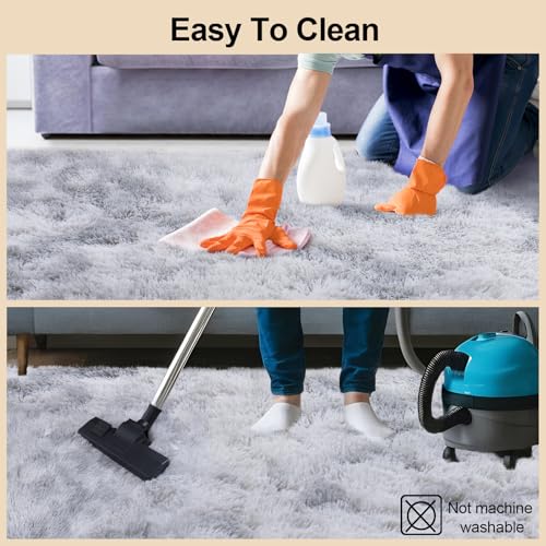2x3 Rugs for Bedroom, Fluffy Area Rugs for Living Room, Soft Shag Kids Rug Small Carpet with 4 Non-Slip Rug Pads (Grey Tie-Dyed, 2ft x 3ft)
