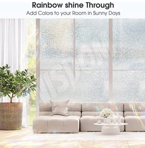 Image of WISDOM Privacy Window Film Frosted Glass Film Static Cling Glass Film No Glue Anti-UV Window Sticker Non Adhesive for Privacy Office Meeting Room Bathroom Living Room (CRSTAL Mosaic, 24 x 136 inch)
