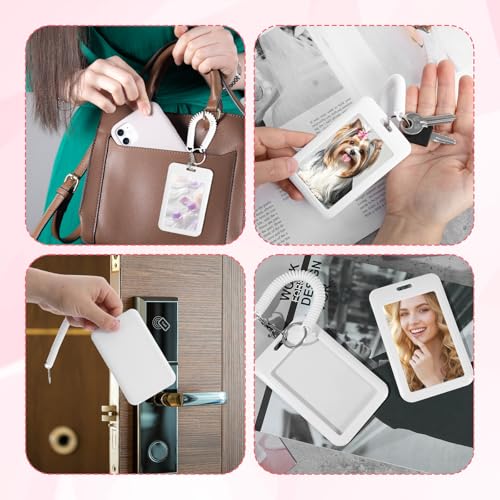 TIESOME 4 Stück Popularität Photocard Holder mit Schlüsselanhänger,ID Ausweishalter Weiß Ausweiskartenhalter Ausweishülle Kartenhülle Gerade Kante Fotokartenhalter für Idol Album Karten Bank