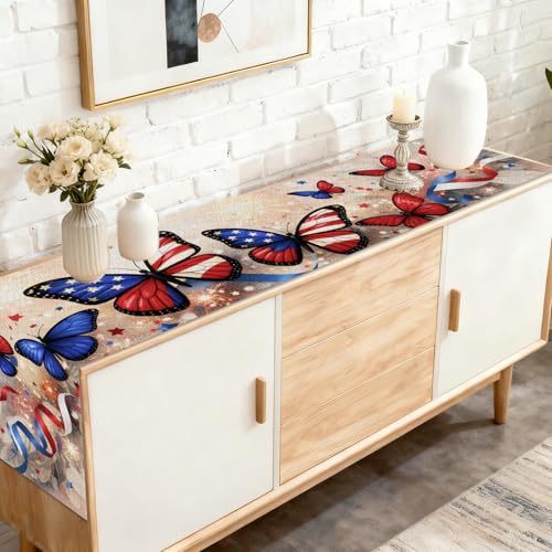 Image of Nuxovilar Flag Firework Table Runner Flax 13x72 in
