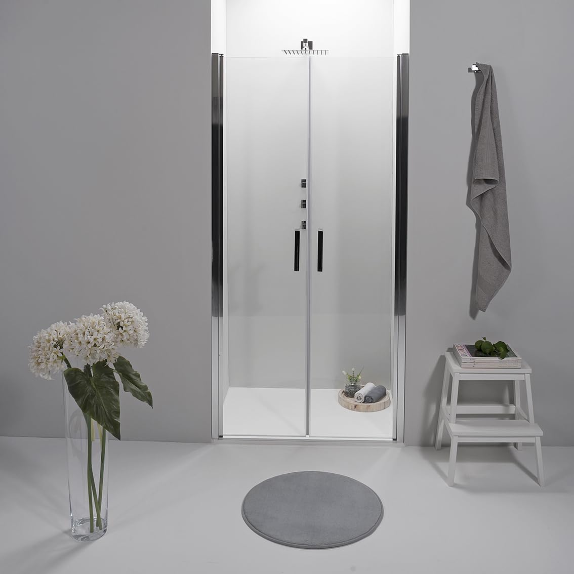 Porta Doccia Saloon 90 x 195 cm - Vetro Temperato 6 mm Trasparente, Profilo Cromato, Apertura Interna/Esterna, Chiusura Magnetica e Sistema Antigoccia - Facile da Pulire