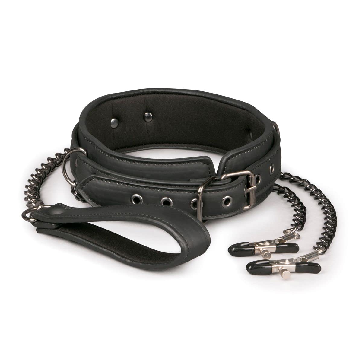 Easytoys Collar de Cuero con Cadenas para Pezones - 1 Unidad