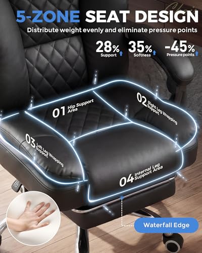 Image of GTPLAYER Executive Office Chair Big and Tall Leather Gaming Chair with Pocket Spring Cushion & Ergonomic Lumbar Support for Lower Back Pain Relief, Comfy Desk Chair with Footrest, Matte-Black