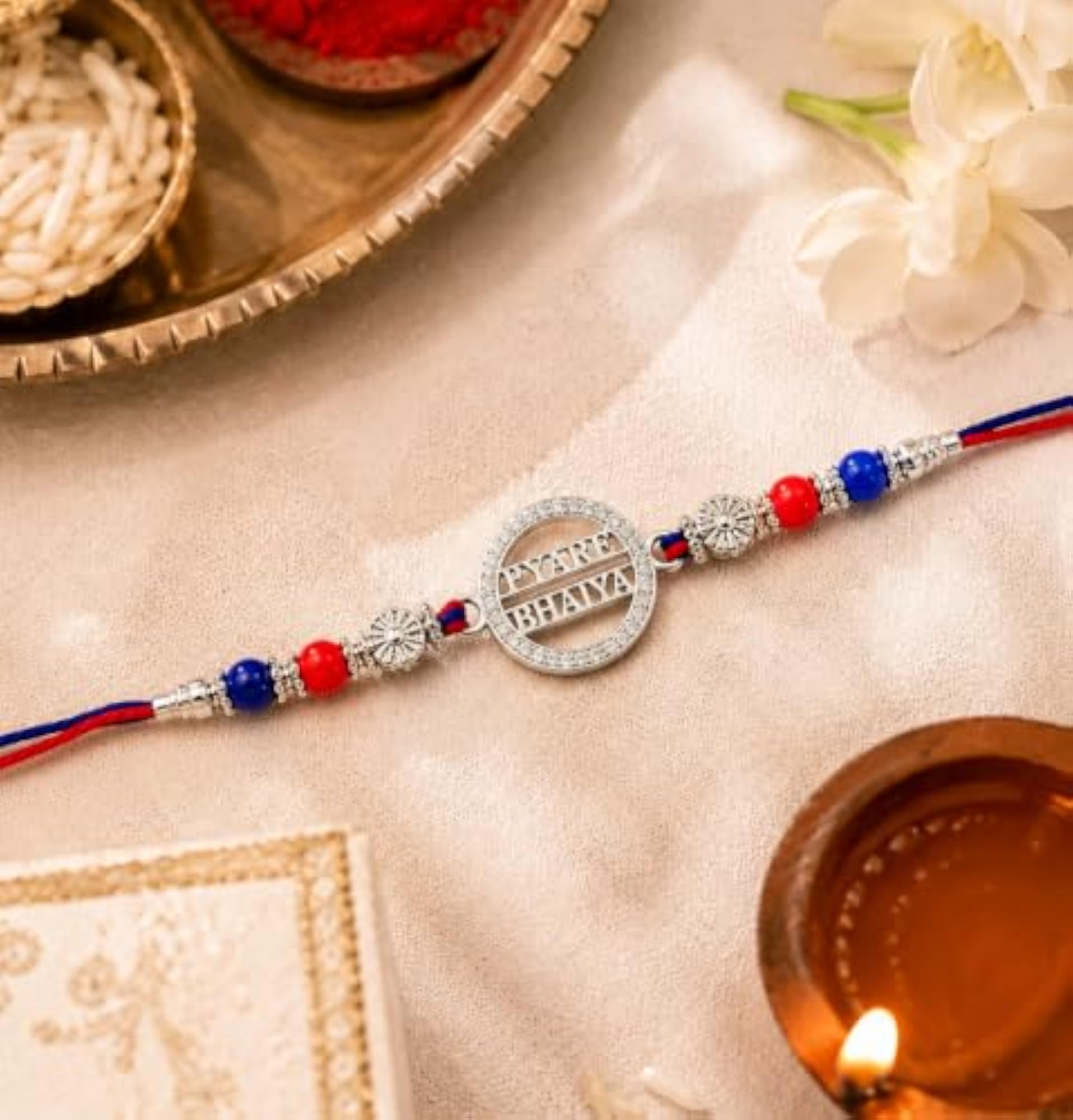 Silver 925 Sterling Silver Pyaare Bhaiya Rakhi for Brother, Designer Gift