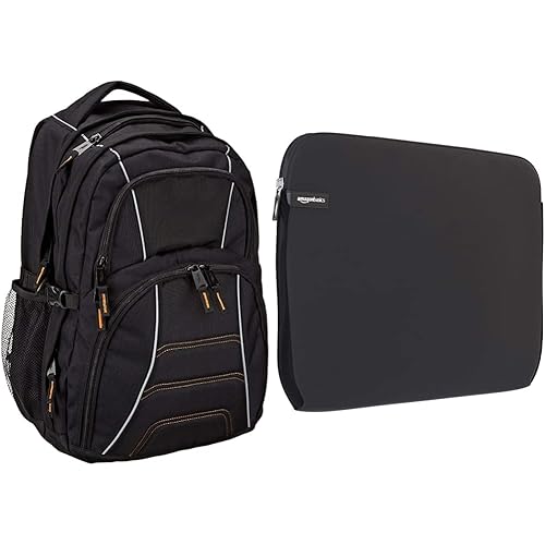 AmazonBasics Laptop Computer Backpack with padded shoulder straps and Organizational compartments (Black) & Laptop Sleeve for 15-Inch to 15.6-Inch Laptop/MacBook Pro/MacBook Pro w/Retina Display