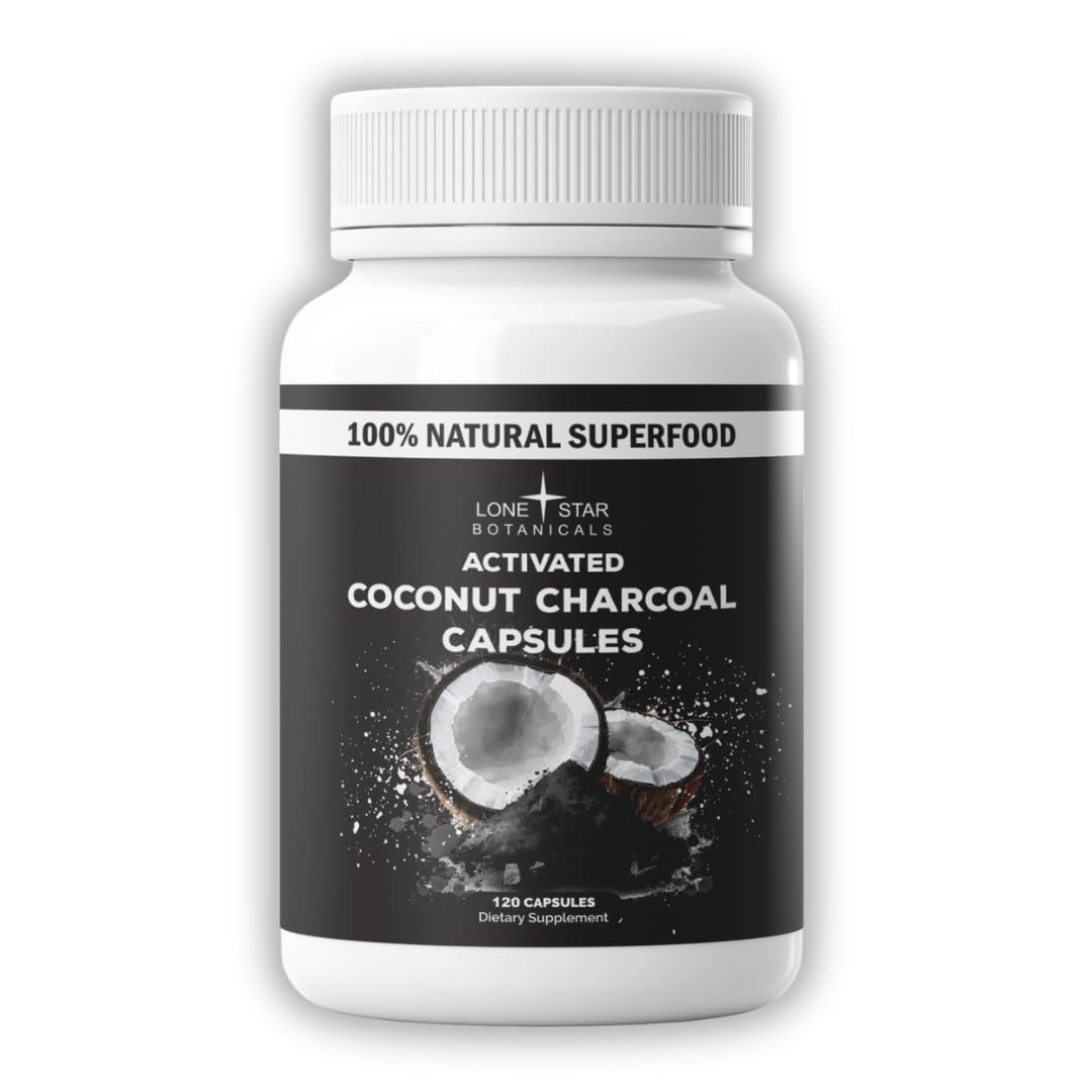 Lone Star Botanicals - Organic Activated Charcoal Capsules Digestive Supplement, 120 Count (60 Servings)
