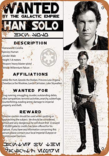 Treasun Han Solo Wanted Poster 12 X 8 Inches Retro Metal Tin Sign - Vintage Art Poster Plaque