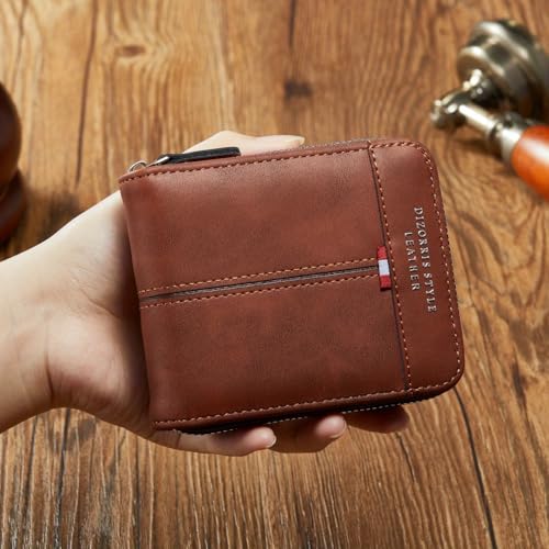 Wallet for Men, Mens RFID Blocking Wallets, Zipper Pu Leather Wallet for Men, Bifold RFID Card Holder - Slim & Secure - for Men - Suitable for Everyday Carry (Brown)3