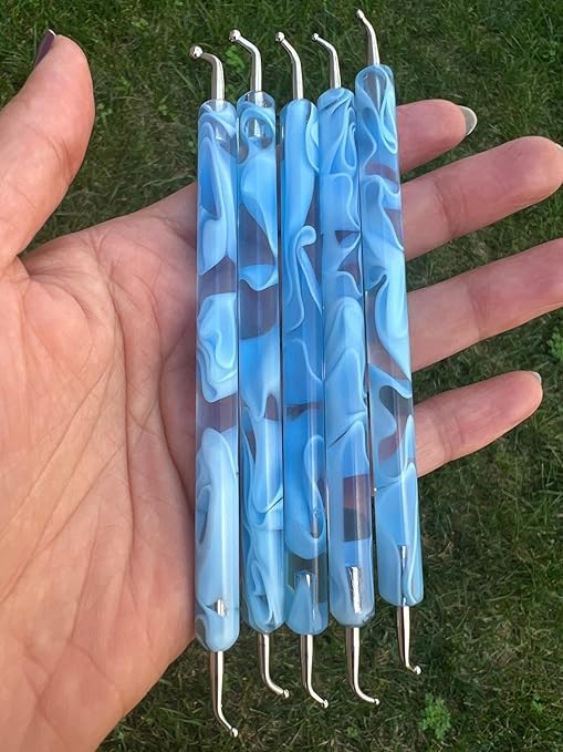 Set of 5 // Blue Mandala Curved Dotting Tool Pen // Stylus Bent Assorted Dot Sizes Boho Decor Art Nail Art