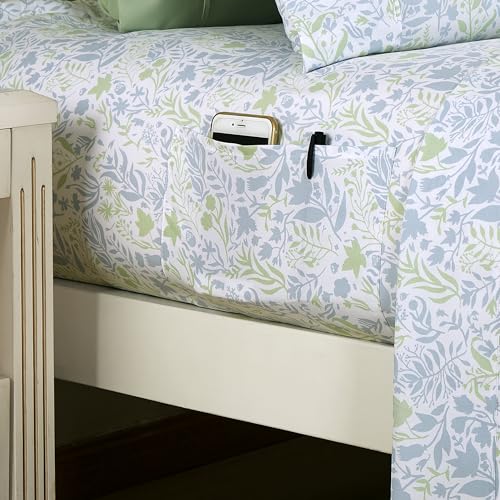 Elegant Comfort Softest and Coziest 4-Piece Sheet Set - 1500 Premium Hotel Quality Microfiber - Deep Pocket, Wrinkle Resistant 4-Piece Floral Bed Sheet Set, Twin XL, Anita Green
