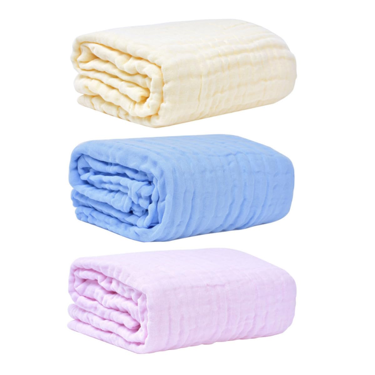 MERRYHAPY 3 Stück Unisex Babydecken aus Baumwolle Leichte und Warme Puckdecken für Drinnen und Draußen Praktische Babydecke als Kuscheldecke und Einschlagdecke