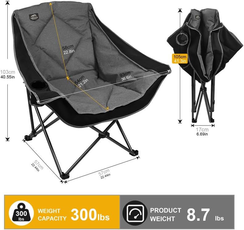 Miniatura 3 de LANMOUNTAIN Sillas plegables de gran tamaño, portátil, resistente, acolchada para exteriores, con soporte para tazas, perfectas para adultos,