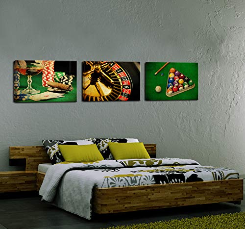 Levvarts 3 Piece Canvas Wall Art Vintage Poker Roulette Wheel Billiards Pictures Casino Game Poster Print For Bar Pub Game Room Club Walls Decoration Gallery Canvas Wrapped Ready To Hang #TOP3
