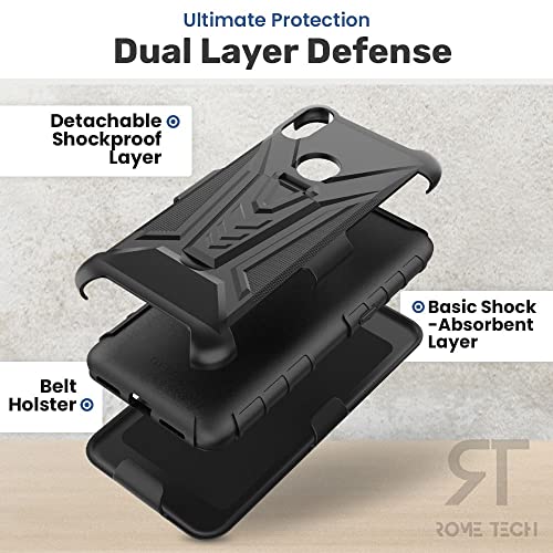 Rome Tech Belt Clip Holster Case For Jitterbug Smart 3 5007S - Dual Layer Shockproof Cell Phone Cover With Kickstand - Heavy Duty Jitterbug Smart3 Phone Case With Clip On - Black #TOP3