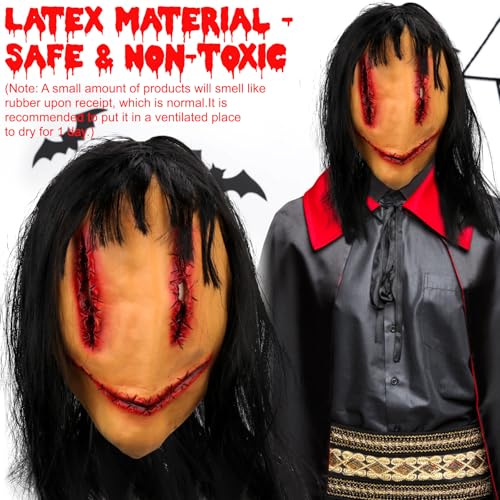 Selftek Scary Halloween Mask With Wigs, Horror Devil Demon Mask Stitching Woman Ghost Natural Latex Mask Creepy Scary Evil Mask For Masquerade Party Cosplay Props thumb #4