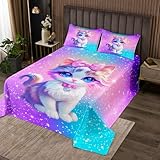 Homemissing Cat Tagesdecke 170x210cm Cute Kitten Bettüberwurf Glitter RainSchleifen Wohndecke Cats Drucken Bettdecke Stepp Decke Steppdecke