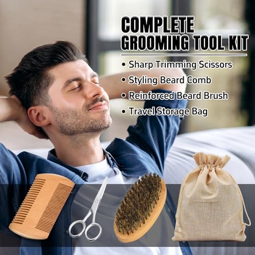 Image of Beard Straightener Kit,Beard Growth Grooming Kit w /Beard Straightener,Heat Protectant Spray,Beard Wash Shampoo,Conditioner,Oil,Balm,Wax,Comb,Brush,Scissor,Bag,E-Book,Gifts for Men Him Dad Boyfriend
