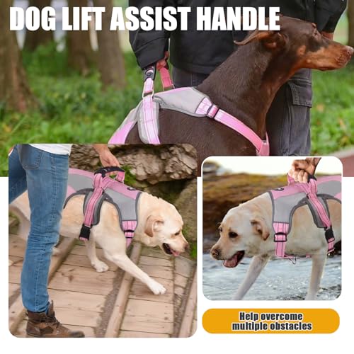 Image of Mihachi Dog Harness for Medium Dogs, Escape Proof No Pull Service Vest with Reflective Strips and Control Handle, Adjustable and Cozy for Easy Walking, No Choke Pet Harness with 2 Metal Rings, Pink M