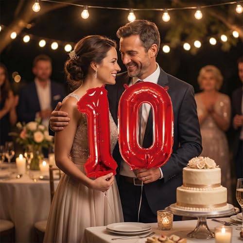 Image of Number 10 Balloon Foil Mylar Balloons for Birthday Party Decoration (Red, 16 Inch)
