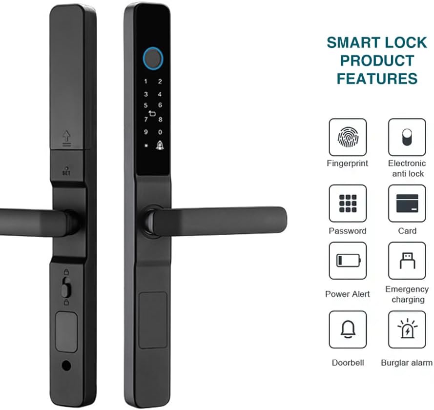 MS01 Keyless Entry 6-in-1 Smart Door Lock: Touchscreen Keypad, Auto Lock, Anti-Theft, Easy Installation, Remote Entry with Mobile App. Works with Hinged and Sliding Doors. (Silver)