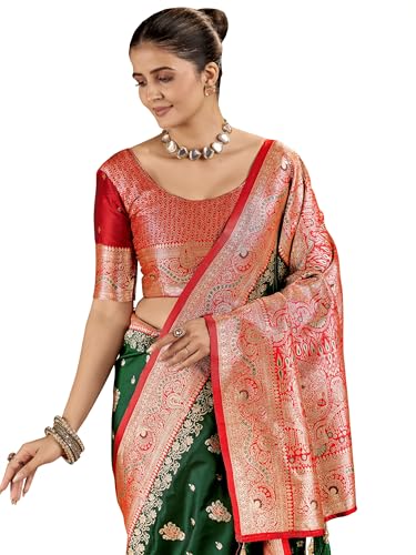 Image of Mehrang Women's Banarasi Silk Kanjivaram Saree For Wedding With Pure Zari Work, Woven Design, With Unstitched Blouse Piece