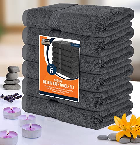 Image of Utopia Towels 6 Pack- Bath Towel Set, 100% Ring Spun Cotton (24 x 48 Inches) Medium Lightweight and Highly Absorbent Quick Drying, Premium Towels for Hotel, Spa and Bathroom (Grey)