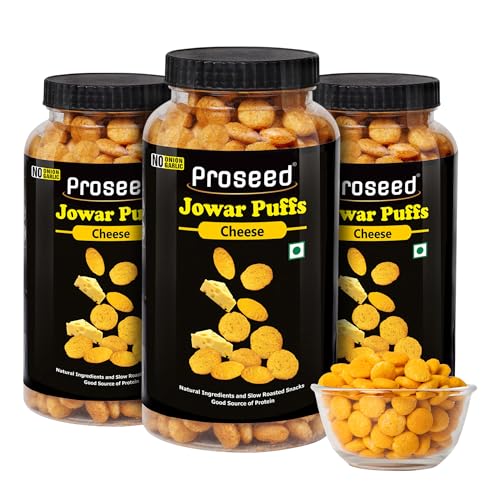 Image of Proseed Jowar Puffs (Cheese) | 150g x 3 Packs (Total 450g) | Slow Roasted & 100% Veg | No Refined Flour, Sugar & Trans-Fat | Gluten Free | No Palm Oil | Healthy Travel Friendly Millet Snacks