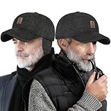 Yooooomi 2 Pack Winter Outdoor Hats for Men，Adjustable Warm Baseball Caps with Ear Flaps，Dad Caps (US, Alpha, One Size, Black+Black)