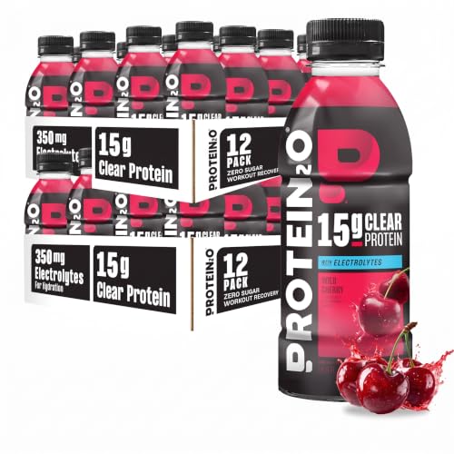 Protein2o Hydration Drink - 2-in-1 Liquid Clear Whey Protein Isolate and Electrolyte Drink - 15g Protein,Vitamins B5,B6 - Post-Workout Recovery - 16.9 Fl Oz - Wild Cherry,(Pack of 24)