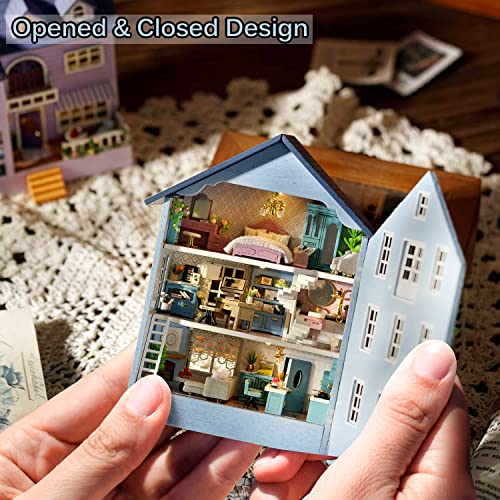 Image of TuKIIE DIY Miniature Dollhouse Kit with Furniture, 1:32 Scale Creative Room Opened & Closed Mini Wooden Doll House for Kids Teens Adults(Molan House)