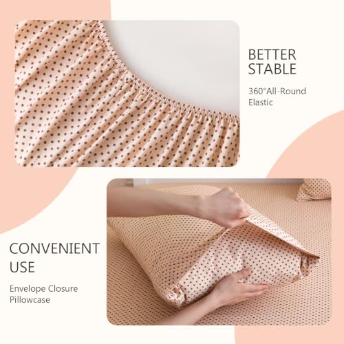 Image of MCO 4Pieces Polka Dot Sheets Set, Breathable King Sheet Set with 16 inch Deep Pocket, Modern & Luxury, Brushed Microfiber Bedding Set(King, Polkadot Beige)