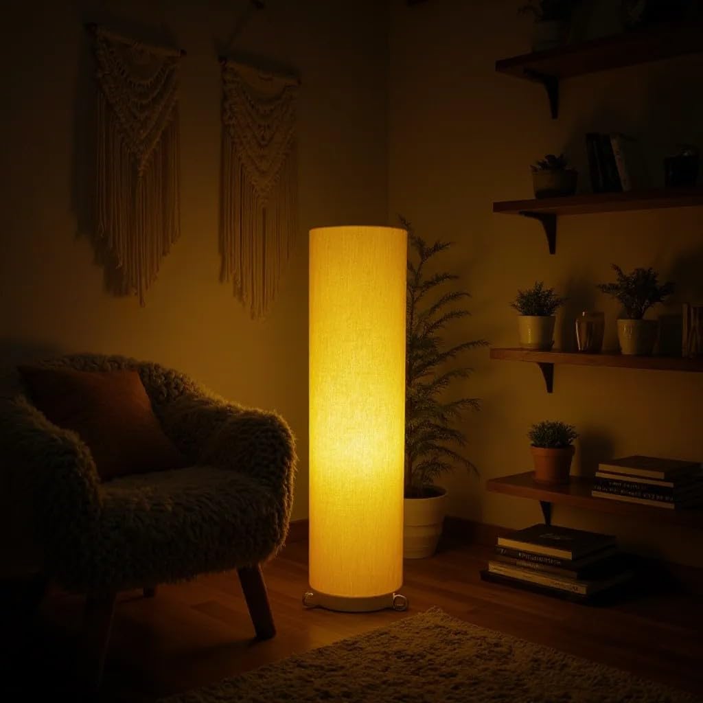 THE LIGHT SHADOW Cotton Fabric Floor Lamp Night Stand Dimmable Room | Floor Lamp for Reading for Bedroom's Desk Lamp for LivingRoom, Bed Room, Office Corner Lamp (Yellow)-picture-20