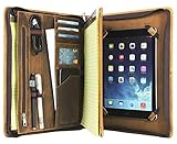 Professional Slim Padfolio Organizer Genuine Leather Compact Portfolio Case with Letter Size (A4) Paper Notepad, Business Carrying Case (10.2'/10.5'/11' iPad Pro/Air 3, Vintage)