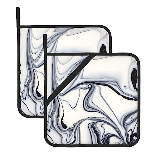 2 Pcs Maniques de Pot Noir et Blanc Peinture Mixte Imprimé Carré Pot Maniques avec Durable Résistant À La Chaleur pour BBQ, Cuisson