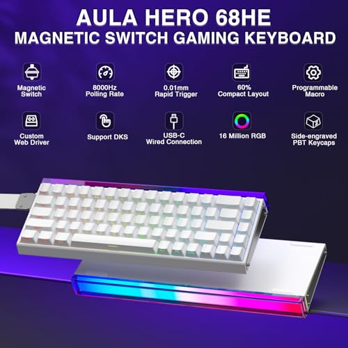 Hero 68 Gaming Tastatur Mechanisch,Hall Effect Magnetic Switch,0.01mm Einstellbare Betätigung Rapid Trigger,8000 Polling Rate (Weiß-Semantic Magnetic Switches) – Bild 3