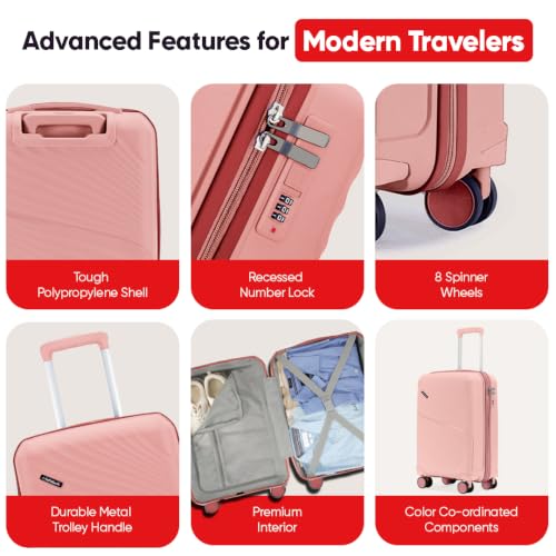 Image of Meridian Medium Check-in Suitcase 65 cm 24 inch Polypropylene Hard Trolley, 8 Spinner Wheels, 2-Pocket Convipack, Recessed Number Lock for Men & Women Blossom Pink /Megenta Pink