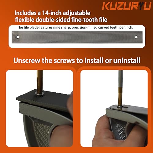 KUZURYU Adjustable Flexible Body File Holder, Adjustable for Convex & Concave Curves, 14" 9-TPI Dual-Side Blade for Smoothing, Shaping & Filing, Fits Multiple Adapters. — view 4