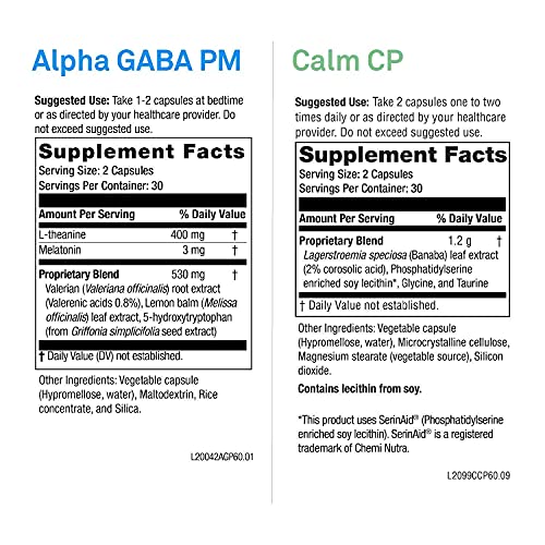 Neuroscience Stress Response Support Set - Alpha Gaba Pm + Calm Cp With Melatonin, L-Theanine, Banaba Leaf & More (2 Products, 60 Count Each) #TOP1