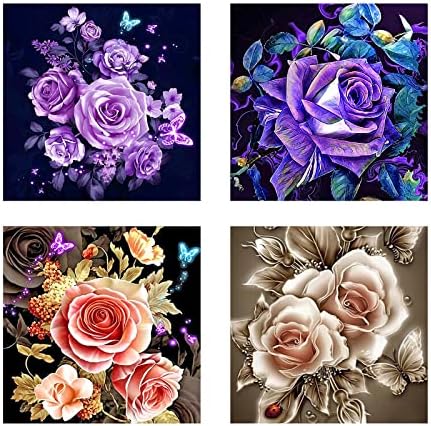 SHEGZHUC 4 Pezzi Diamond Painting Gatto 30x40cm Diamond Painting Fiori