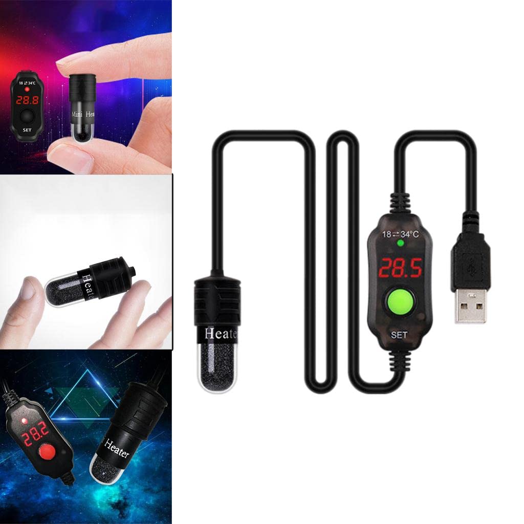 Homyl 3X Calentador de Acuario Varilla Termostato Sumergible de Calefacción USB Display LED Material Nichrome Función Apagado Automático Adecuado para,