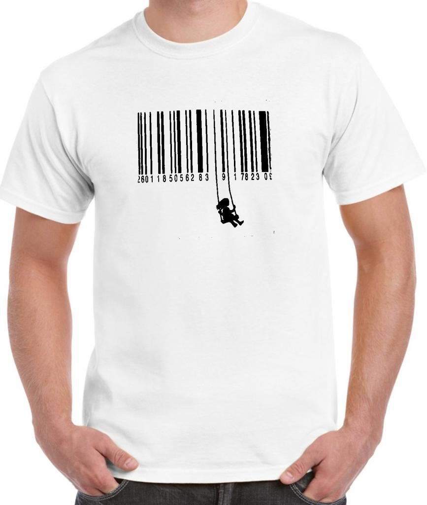 Tribal T-Shirts Girls White Banksy Barcode Swing Men's T-Shirt (Large, )