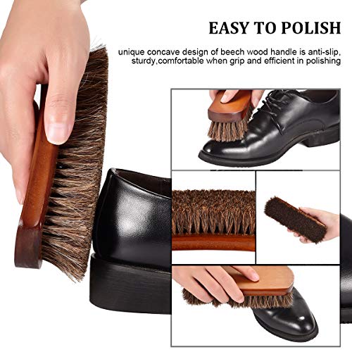 TOBION Polish Shoe Brush Kit Natural Horsehair Bristles Polishing Shine Applicators Clean Daubers Shoe Care Set for Leather Cleaning Shoes Boot and More