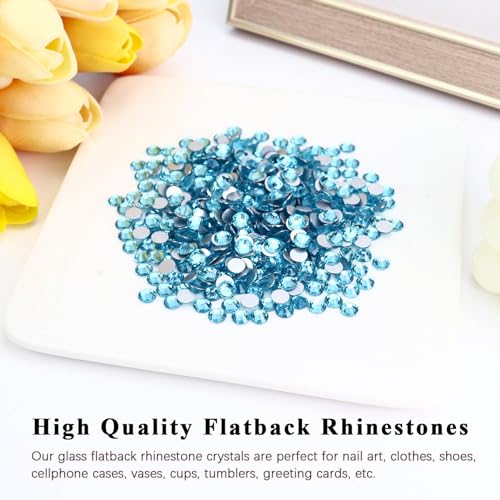 Image of 1440PCS SS3 Crystal Glass Flatback Rhinestones, Round Flat Back Crystal Gems for Nail Art and Craft Clothes, Glue Fix Diamond Stones Aquamarine /Lake Blue (1.3-1.4mm)