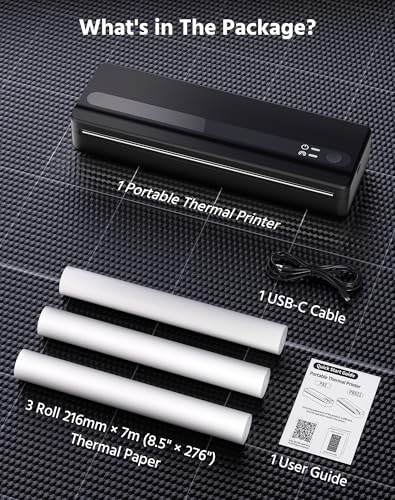 BORN4SHIP PB821 Thermodrucker A4, Mobiler Drucker A4 für Unterwegs, Büro, Schule, Zuhause, Kompatibel mit Smartphones und Computern, Tragbarer Drucker mit 3 Rollen Thermopapier