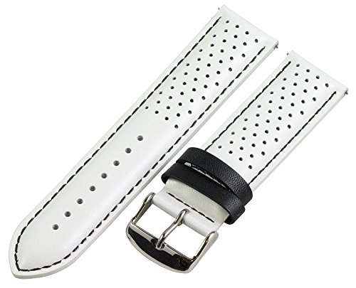 Clockwork Synergy, LLC 22mm Rally Perforated Smooth White/Black Leather Interchangeable Watch Band Strap