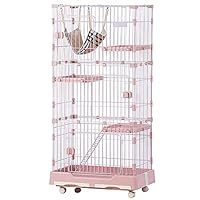 キャットケージ　キャットゲージ　3段　クリームイエロー　猫用品　多機能 猫 ケージ キャットケージ 3段ケージ ペットケージ キャスター付